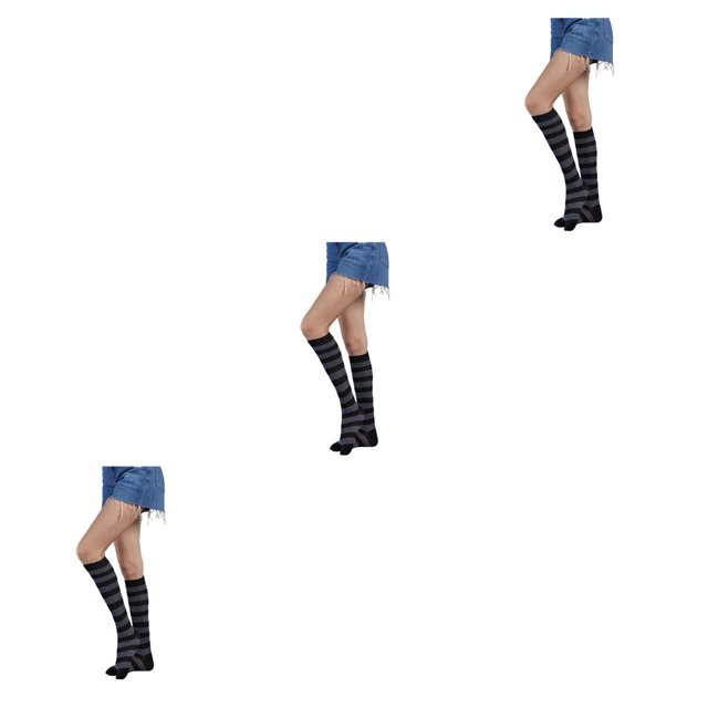 Qarigey Medias hasta el muslo a rayas antideslizantes estilo pijo botas de calcetín Día de San Valentín accesorios de mujer gris raya negra Type1 NO1