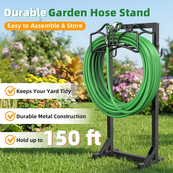 Garden Hose Holder, Detachable Water Hose Holders Stand Holds 150 ft Freestanding Hose Storage Hanger Rack for Outside Yard Lawn Farm, Super Stable