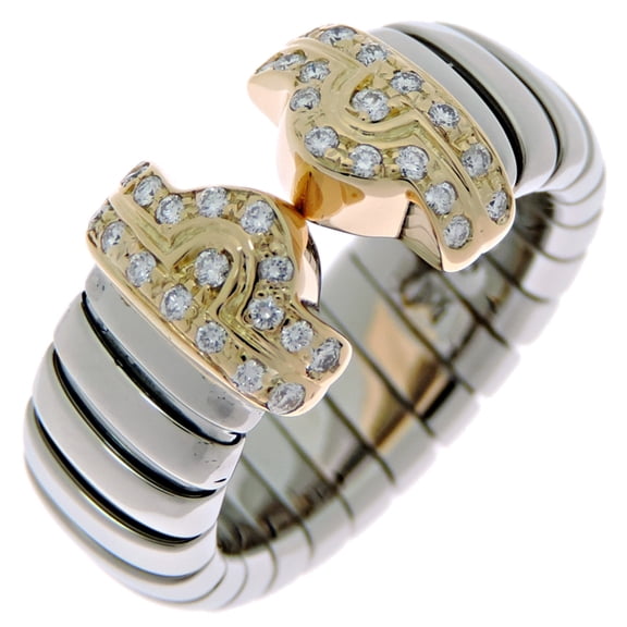 Pre-Owned Bvlgari Parentesi Tubogas Diamond Ring, Size M, 750 Yellow Gold, 10.5 (Good)