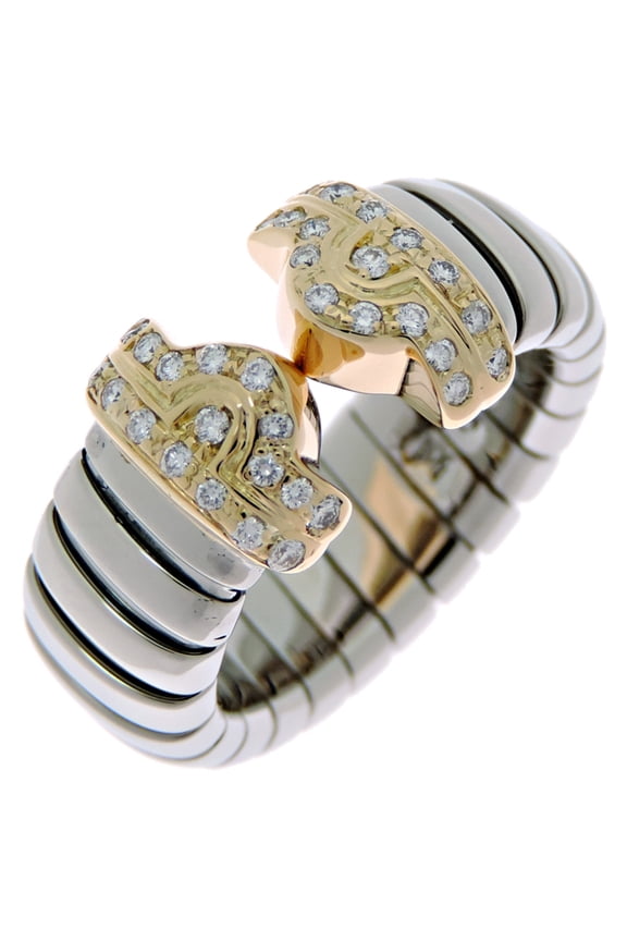 Pre-Owned Bvlgari Parentesi Tubogas Diamond Ring, Size M, 750 Yellow Gold, 10.5 (Good)