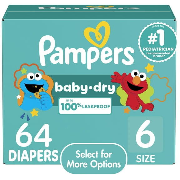 Pampers Baby Dry Baby Diapers Size 6, 64 Count (Select for More Options)