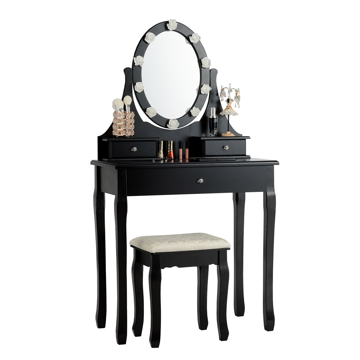 Generic Adj Adjustable Mirror ble S Set & Leather St Faux Leather her Sto Oak Dressing Table om Beauty Stool Bedroom Beauty UK 