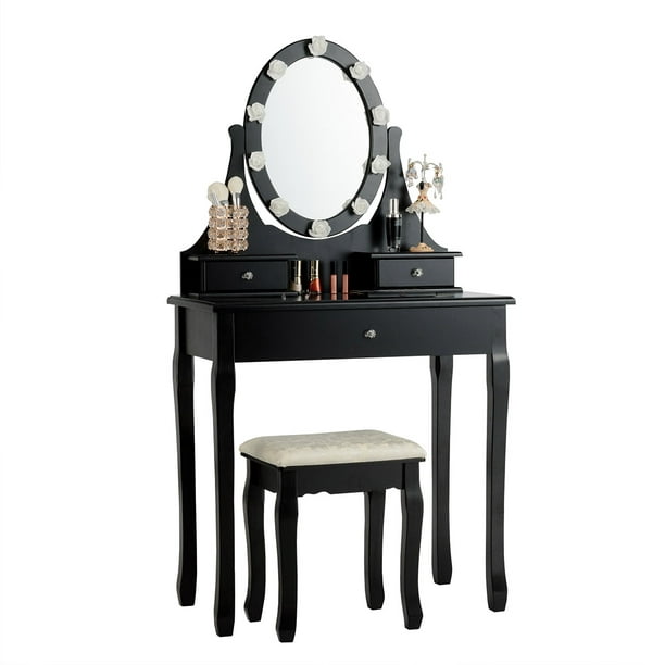 Top Lighted Vanity Mirror Set Makeup, Black Vanity Mirror Set