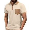 thumbnail image 2 of EWASWON Men's Classic Short Sleeve Polo Shirt - Breathable Pique Cotton Retro Pocket Tee for Summer Casual Wear,Khaki,Size S, 2 of 7