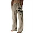 thumbnail image 2 of WXLWZYWL Mens Cotton Linen Pants Printed Hawaiian Loose Fit Straight Leg Elastic Waist Yoga Pants Baggy Beach Pants Lounge Trousers with Pockets, 2 of 5