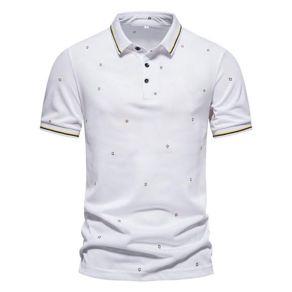Puntoco Summer tops for Men Summer Polo Shirt for Men Solid Color Short Sleeve Lapel Business Casual Top White-A XL(XL)