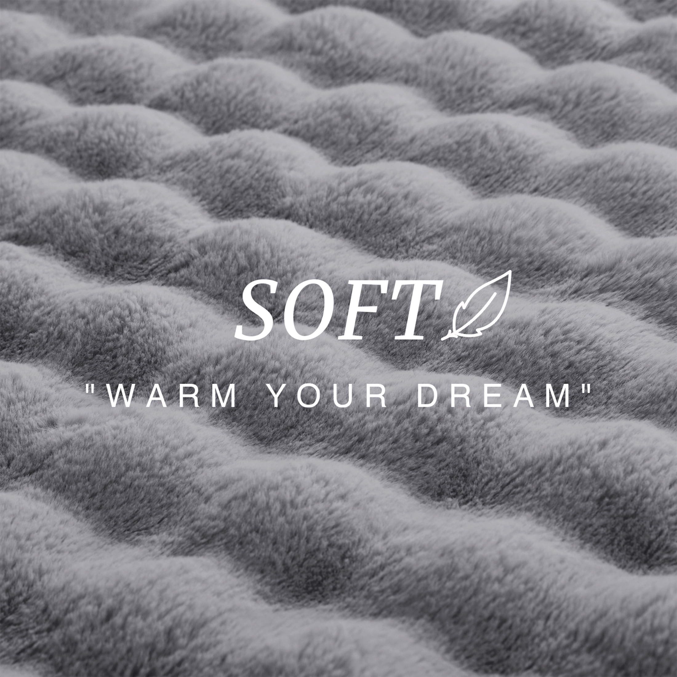 Love's cabin Faux Rabbit Fur Fleece Throw Blanket for Couch, Soft Plush Fuzzy Double-Sided Bubble Fluffy Blanket, 50" x 60", Light Grey