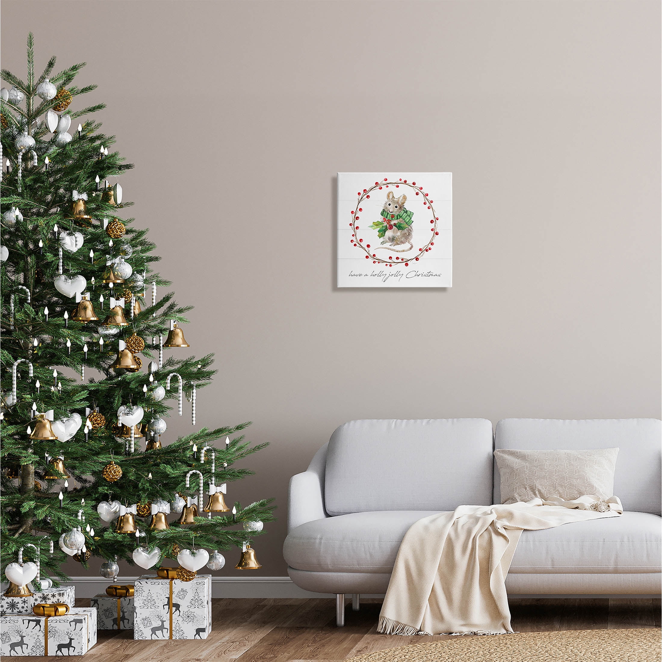 Stupell Industries Holly Jolly Christmas Mouse Graphic Art Gallery Wrapped Canvas Print Wall Art, Design by Livi Finn