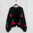 thumbnail image 4 of Womens Tie Front Cardigan Cute Cherry Open Front Y2k Sweater Oversized Chunky Knit Cardigan Tops Black S, 4 of 7