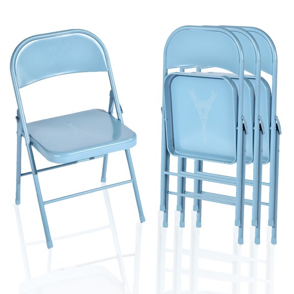 Homy Casa Metal Folding Chairs 4 Pack Portable for Wedding Party Picnic Home Office Pale Blue