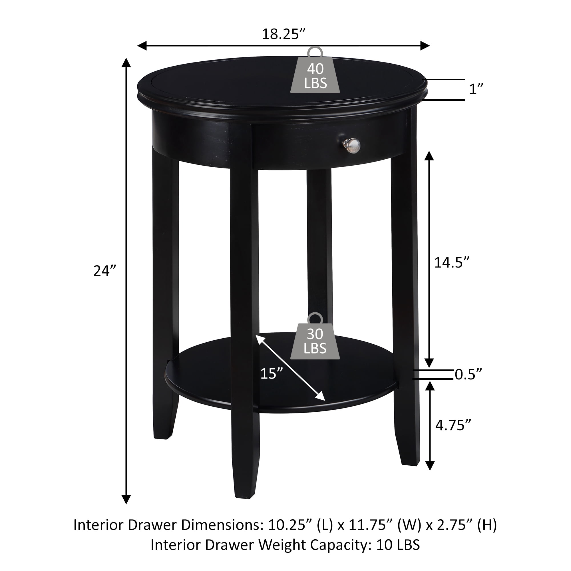 Convenience Concepts American Heritage Baldwin 1 Drawer End Table with Shelf, Dark Sage Green