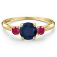 thumbnail image 3 of Gem Stone King 10K Yellow Gold Blue Sapphire and Red Ruby 3-Stone Ring for Women | 1.41 Cttw | Round 6MM | Gemstone September Birthstone | Size 5, 3 of 6