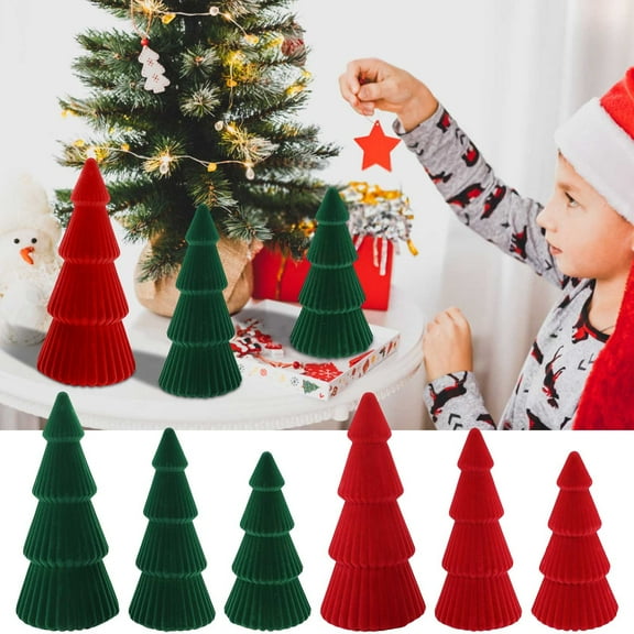 Desktop Decoration Tree Flocked Christmas Tree 3Pcs Tabletop Holiday Decorations Winter Centerpiece Green Rkxzt