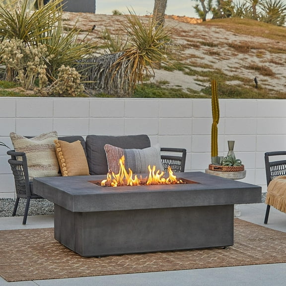 Hickory Bay 60 Inch Rectangular Steel Natural Gas Fire Pit Table in Gray by BBQGuys Signature