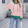 thumbnail image 5 of QTBIUQ Women Long Sleeve Hooded Striped Drawstring Pullover Casual Sweatshirt Pink, 5 of 8