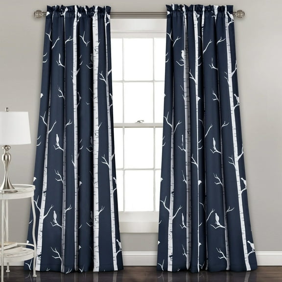 Lush Decor Bird On The Tree Window Panels Light Filtering - Navy - 84 x 52