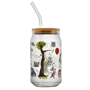 Winnie the Pooh Glass Tumbler with Bamboo Lid and Glass Straw, 16 fl oz