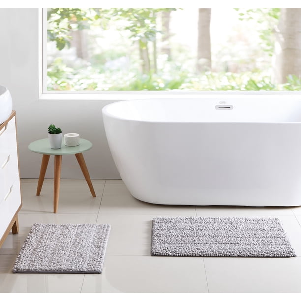 Better Homes & Gardens Heathered Noodle Striped Bath Rug Set, Soft Silver, 2 Pieces Walmart