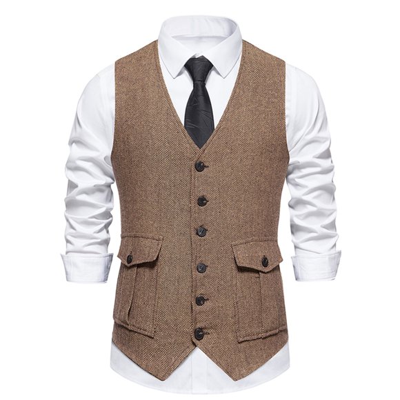 Dvkptbk V-Neck Tank Top Men Fashion Retro Have Pockets Single-breasted V-neck Vest Tops Blouse on Clearance