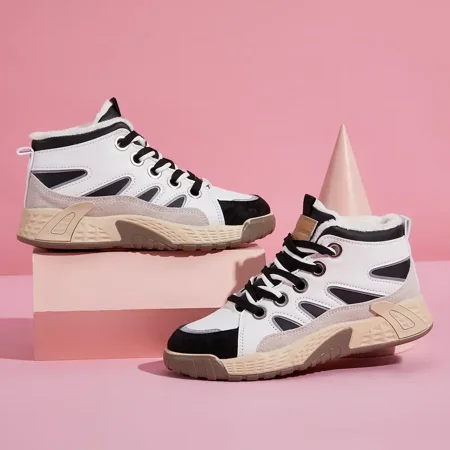 

Women‘s Casual Shoes Color-block High Top Fleece Lined Skate Shoes