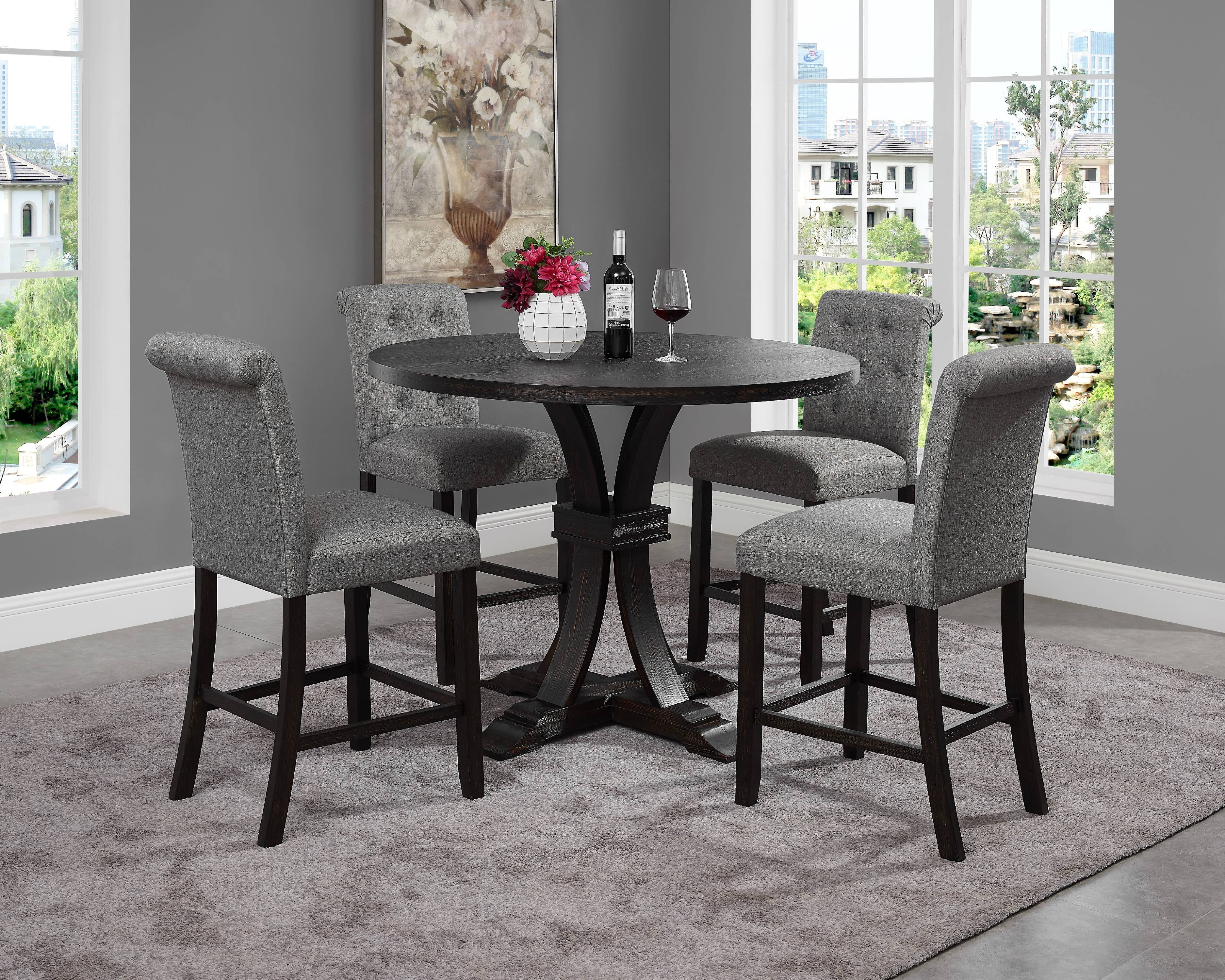 Siena Distressed Black Finish 5 Piece, Round High Top Dining Table And Chairs