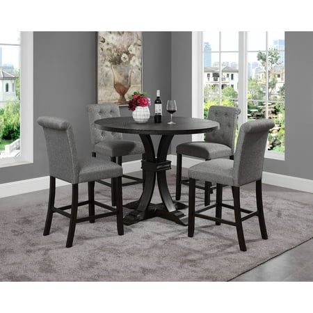 Pedestal Round Table With Gray Chairs, Distressed Black Dining Room Furniture
