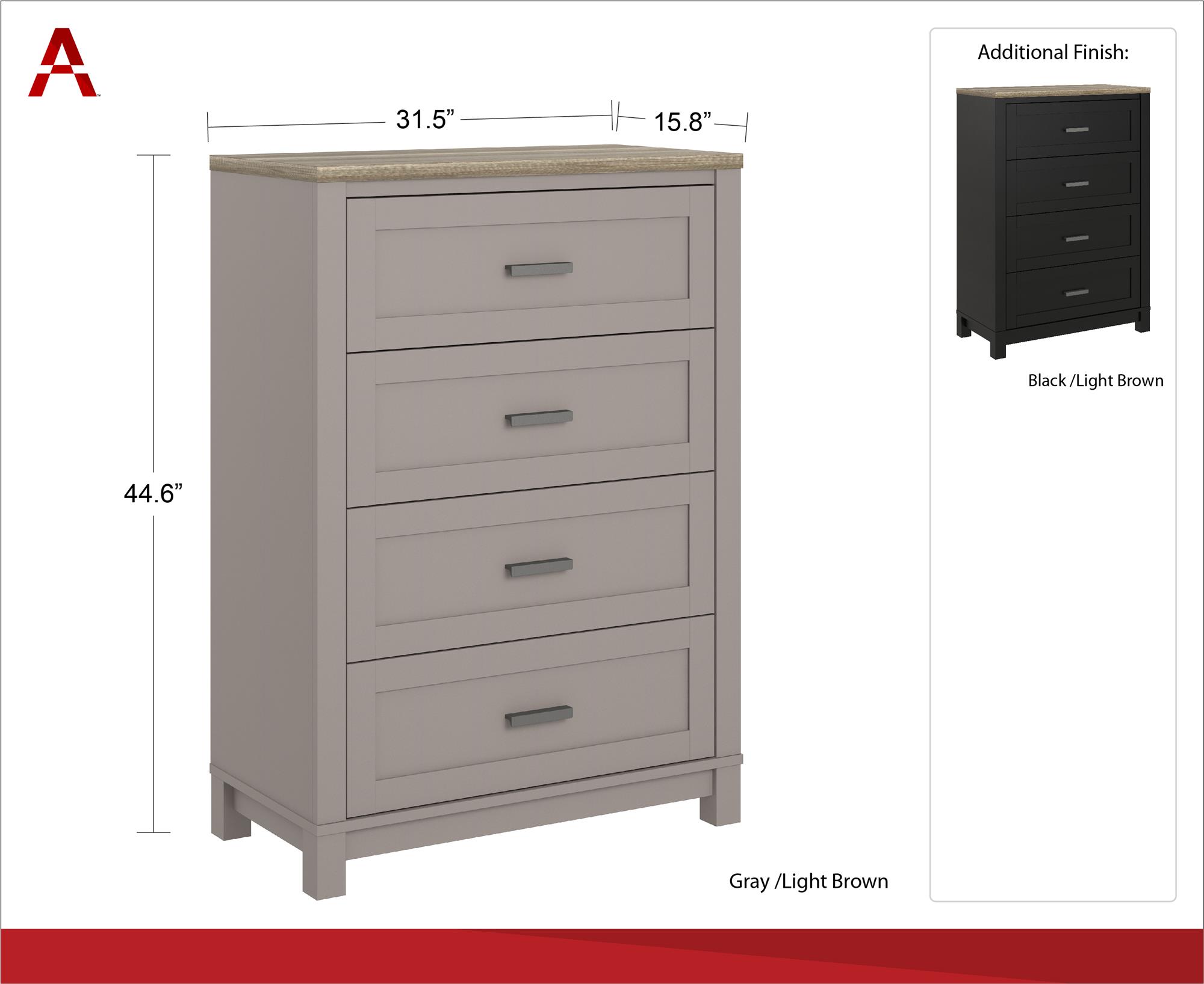Ameriwood Home Carver 4 Drawer Dresser, Multiple Colors