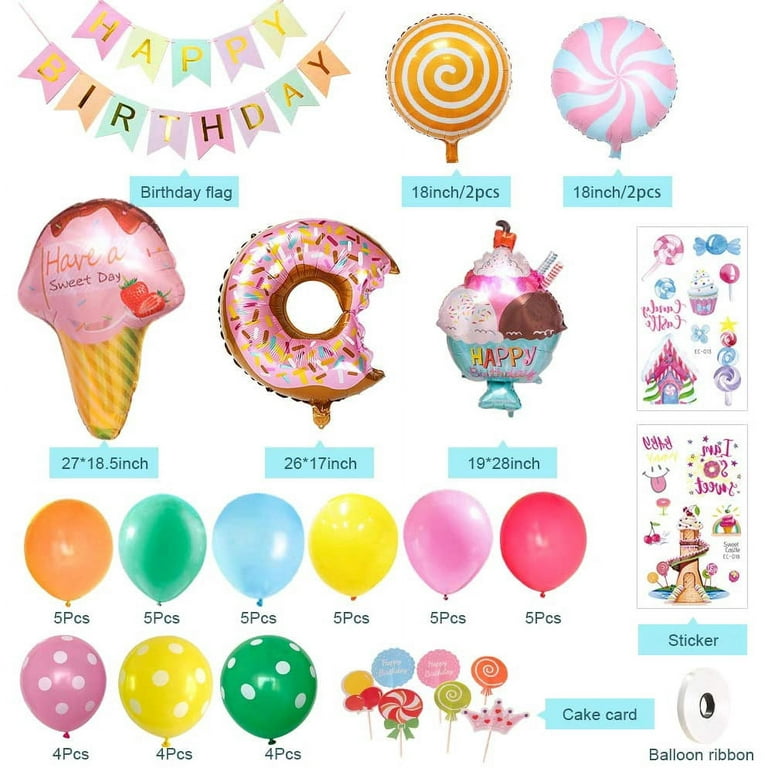 Mmtx Candyland Party Decoration, Pastel Macaron Balloon Arch with Candy Doughnut Ice Cream Foil Balloon Decoration for Girls Birthday Party Baby