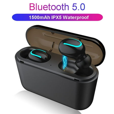 TWS Bluetooth Earphones 5.0 Mini True Wireless Earbuds 3D Stereo Bluetooth Headset with charging box 1500 mAh Power Bank
