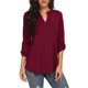 thumbnail image 2 of Qarigey Camisa de mujer con cuello en V Color sólido Top Verano Camisa V Casual Blusa suelta Prendas para la parte del cuerpo Vino rojo XXL, 2 of 6
