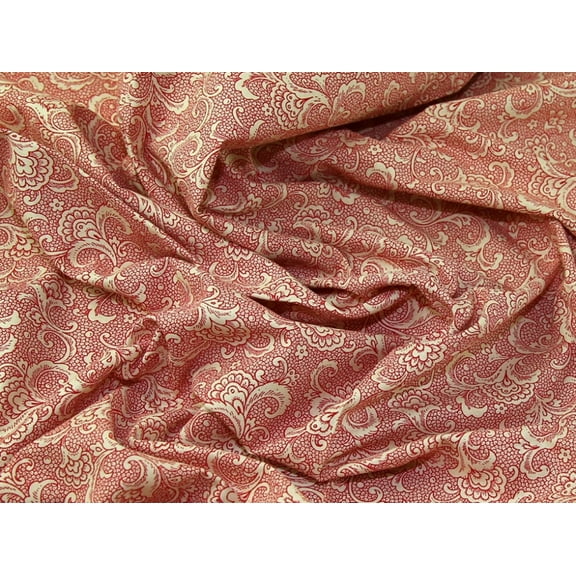 John Louden 100% Cotton Fabric Red on Beige - per yard