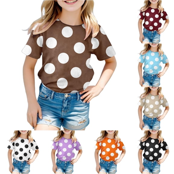 Gunia Shirts For Toddler Girls Cute Graphic Casual Short Sleeve Tee Playful Polka Pattern Comfortable Blend Tops T-Shirts Brown 4-5 Years