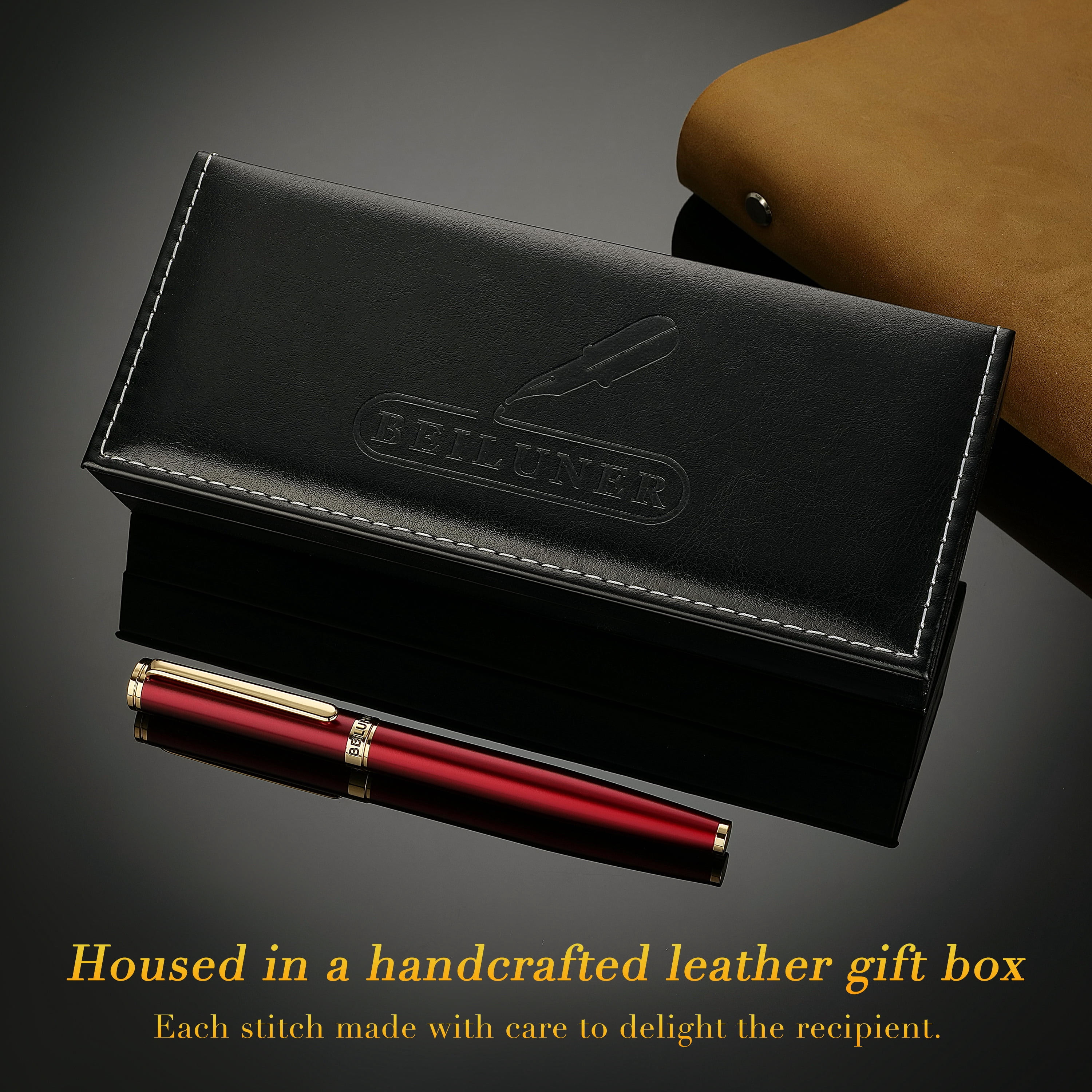 BEILUNER Red Fountain Pen,Stunning Luxury Pen,24K Gilded Nib(Medium),Gorgeous 24K Gold Finish,German Schneider Ink Converter,Trustworthy Pen Gift for Men&Women-Elegant,Executive,Nice Pen for Writing