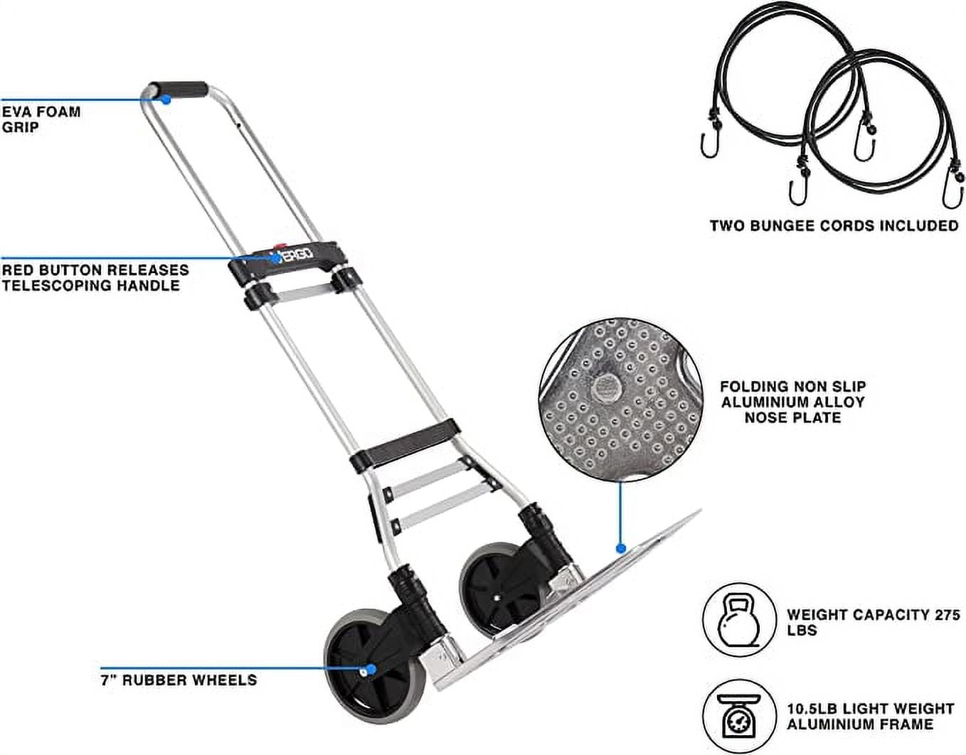 Vergo Industrial 275 lbs Capacity Folding Hand Truck Dolly (S300BT)