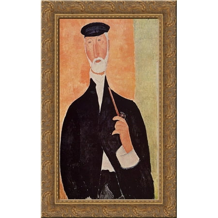 Notary Wood - Man with a Pipe (The Notary of Nice) 17x24 Gold Ornate Wood Framed Canvas Art by Modigliani, Amedeo