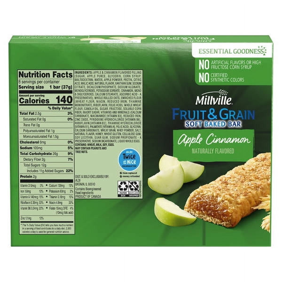 Apple Cinnamon Fruit and Grain Cereal Bars, 8 count- Pack of 3