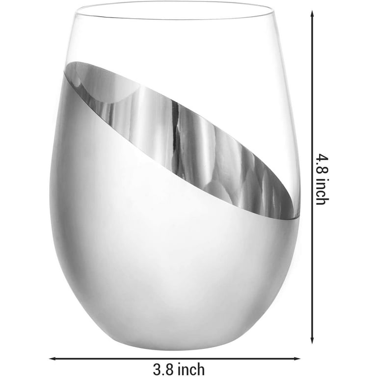 MyGift Modern Stemless Wine Glass Set of 6, White or Red Wine Glasses with  Copper Metallic Bottom Angled Design