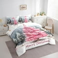 thumbnail image 3 of Manfei Pink Xmas Tree Bedding Comforter Set 7 Pieces for Teen, Watercolor Artwork Full Bedding Set, Merry Christmas Reversible Fitted Sheet Flat Sheet, Breathable Home Decor, 3 of 7