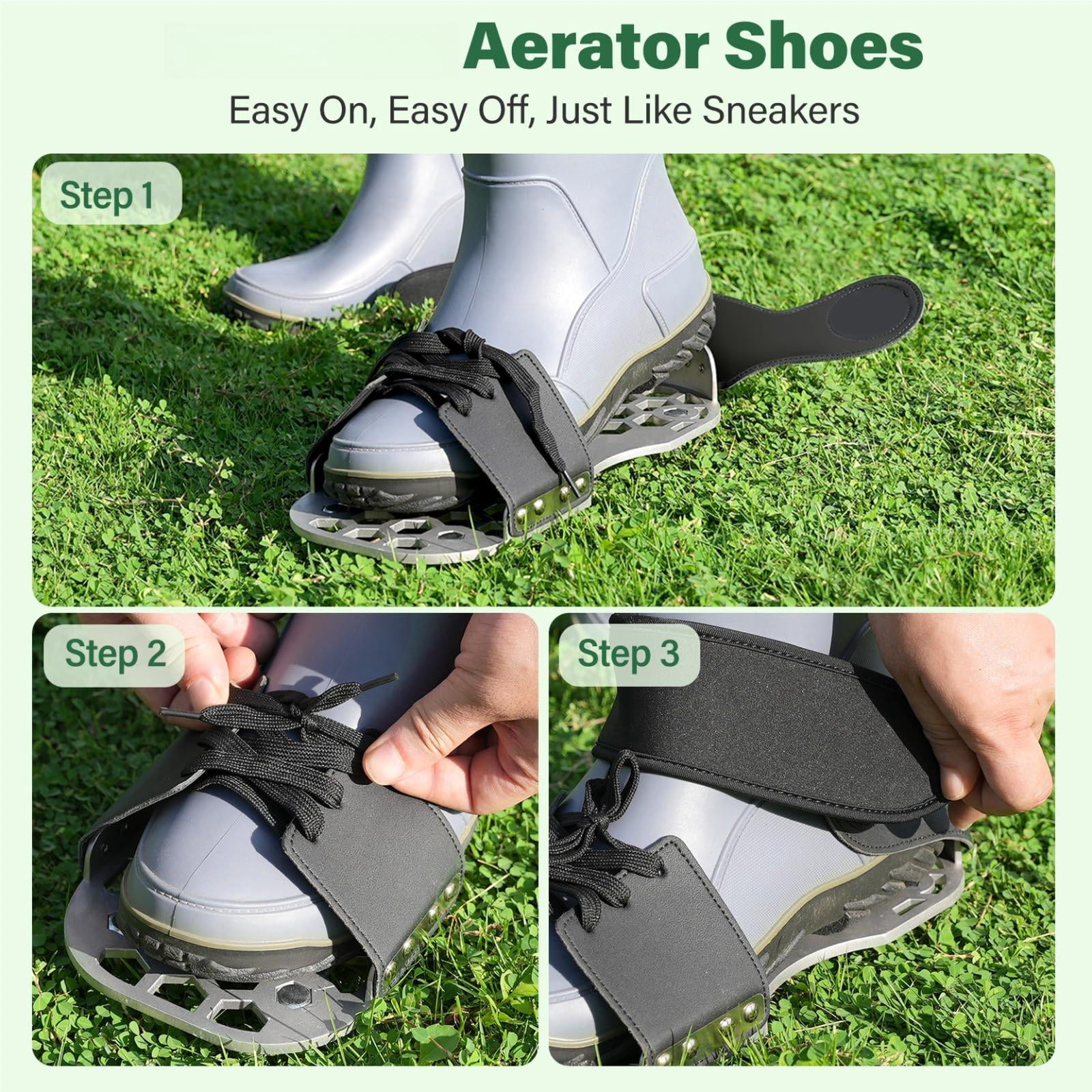 Aerator Shoes  Lawn For Grass With Thickened Metal Base Longer Steel Spike Aeration Adjustable Straps Fully Assembled Aerating Yard - Black