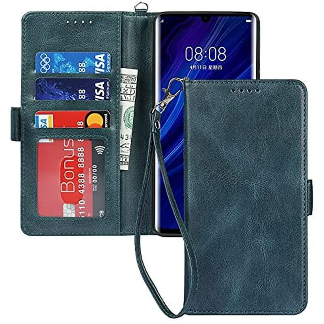 ELTEKER Huawei P30 Pro Wallet Case,Premium Leather Magnetic Flip Kickstand Handstrap Wallet Case with Card Holder