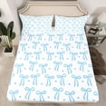 thumbnail image 2 of Feelyou Kawaii Blue Bowknot Kid Queen Sheet Sets, Love Heart Ribbon Bed Set, 4pcs, 2 of 7