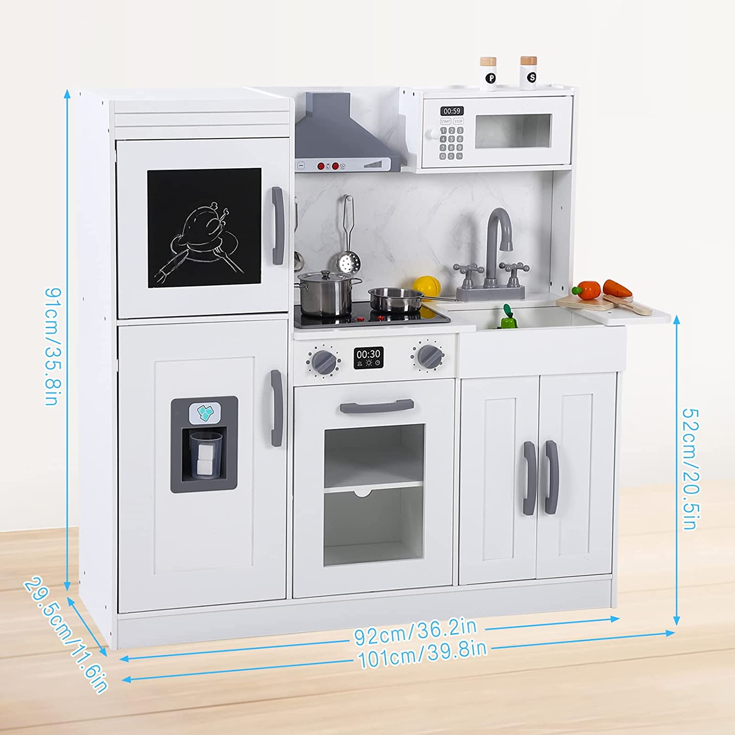 Wooden Play Kitchen - Realistic Play Set with Stovetop + Oven + Sink + –  Cozy Hub