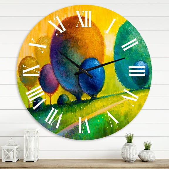 Designart 'Colourful Ornamental Trees Iii' Modern Wall Clock