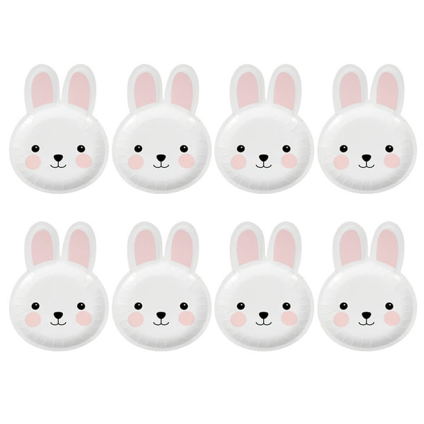 KAKOWELY juego de 8 platos de papel con forma de conejito de Pascua, platos desechables para fiesta de Pascua