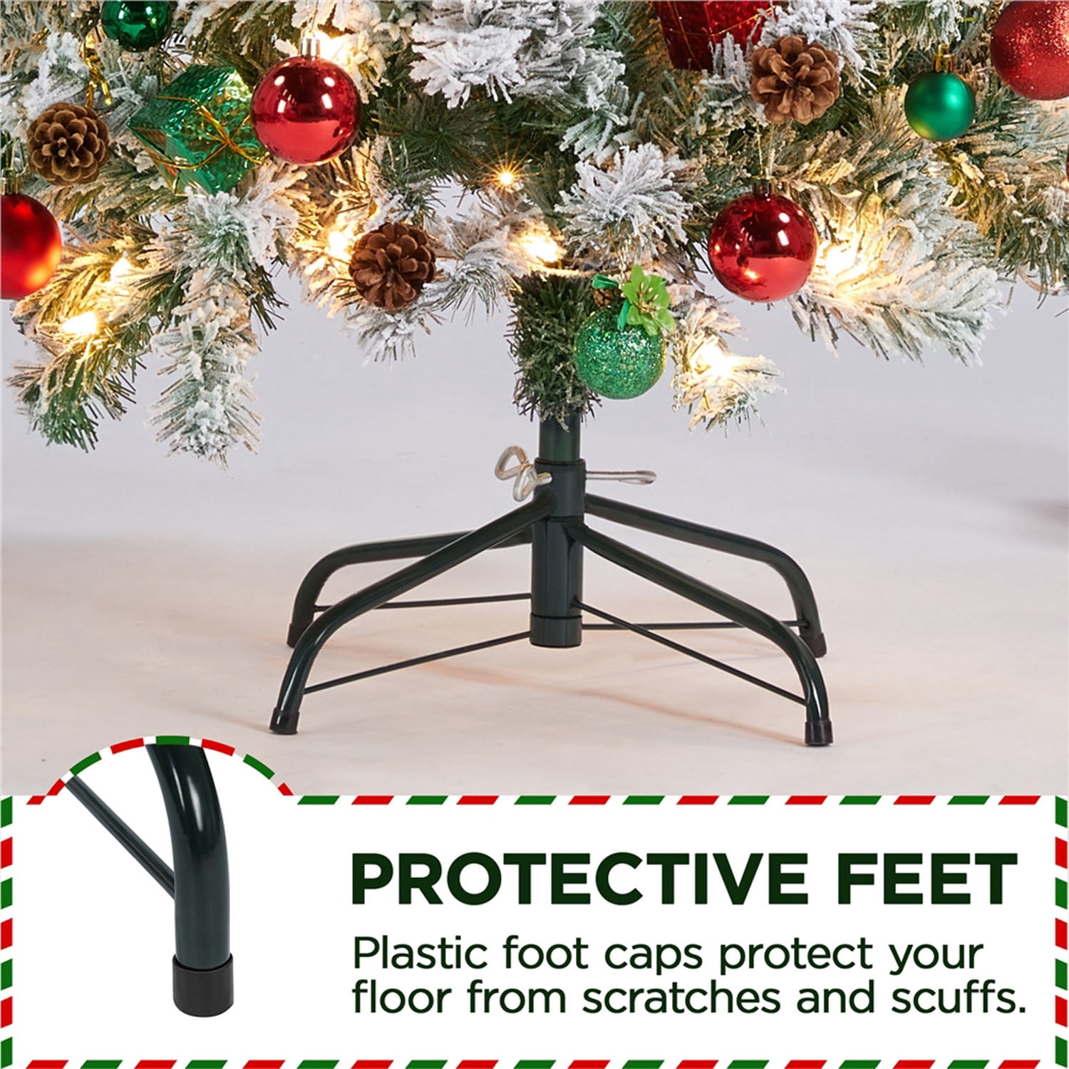 Alden Design 9ft Pre-Lit Flocked Pencil Christmas Tree with Warm White LED Lights, Green