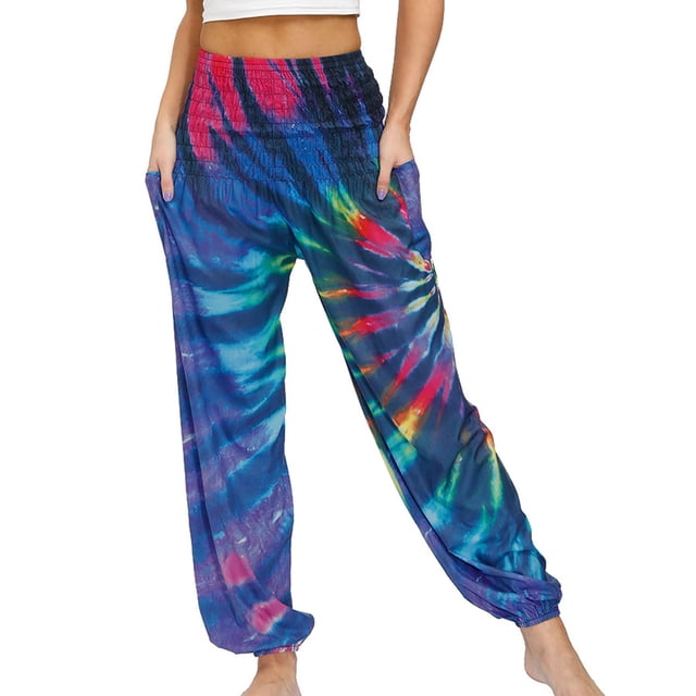 Gibobby Yoga pants mujer Mujer Hippie Bohemio Palazzo Yoga Scrunched Bottom Tie Dye Harem Pantalones Mujer Tie Dye Harem Pantalones(G,Talla única)