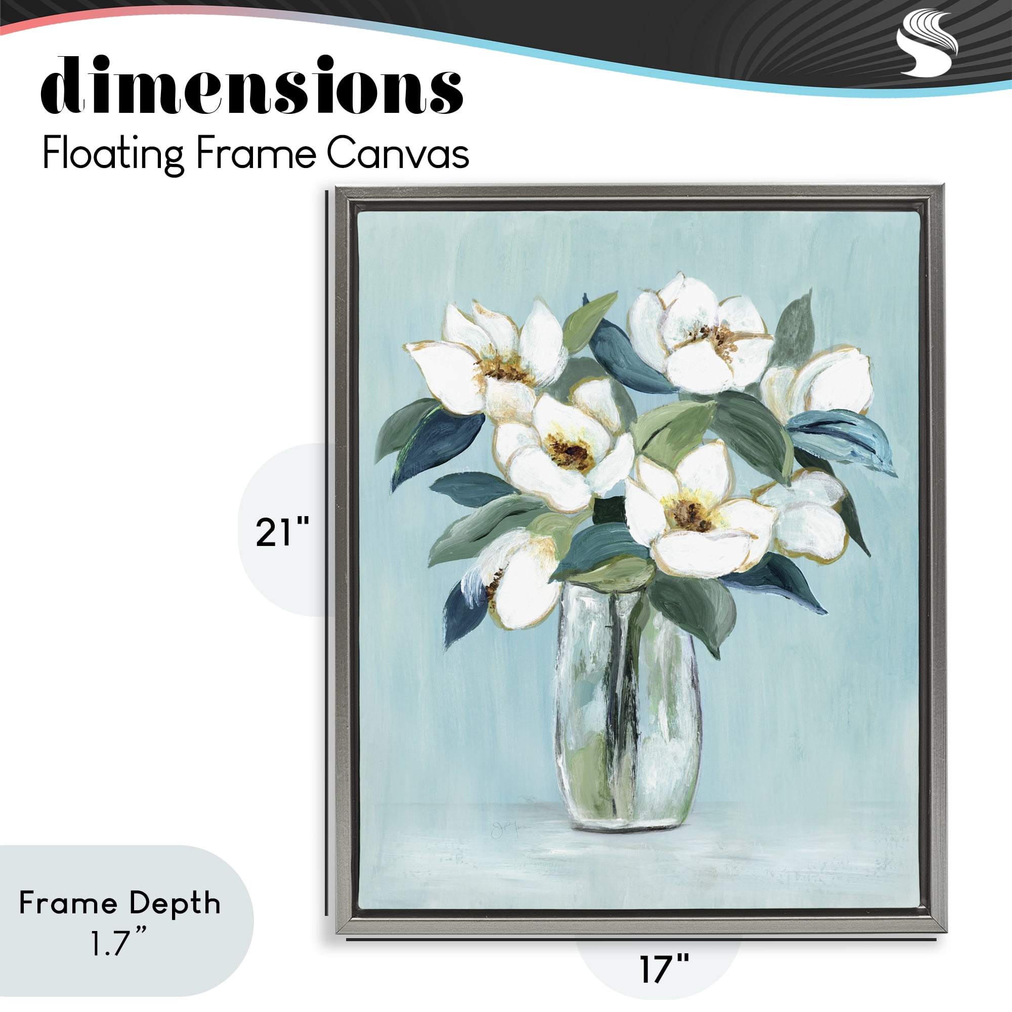 Stupell Industries Magnolia Blossoms on Blue Gray Framed Floater Canvas Wall Art, design by Janet Tava