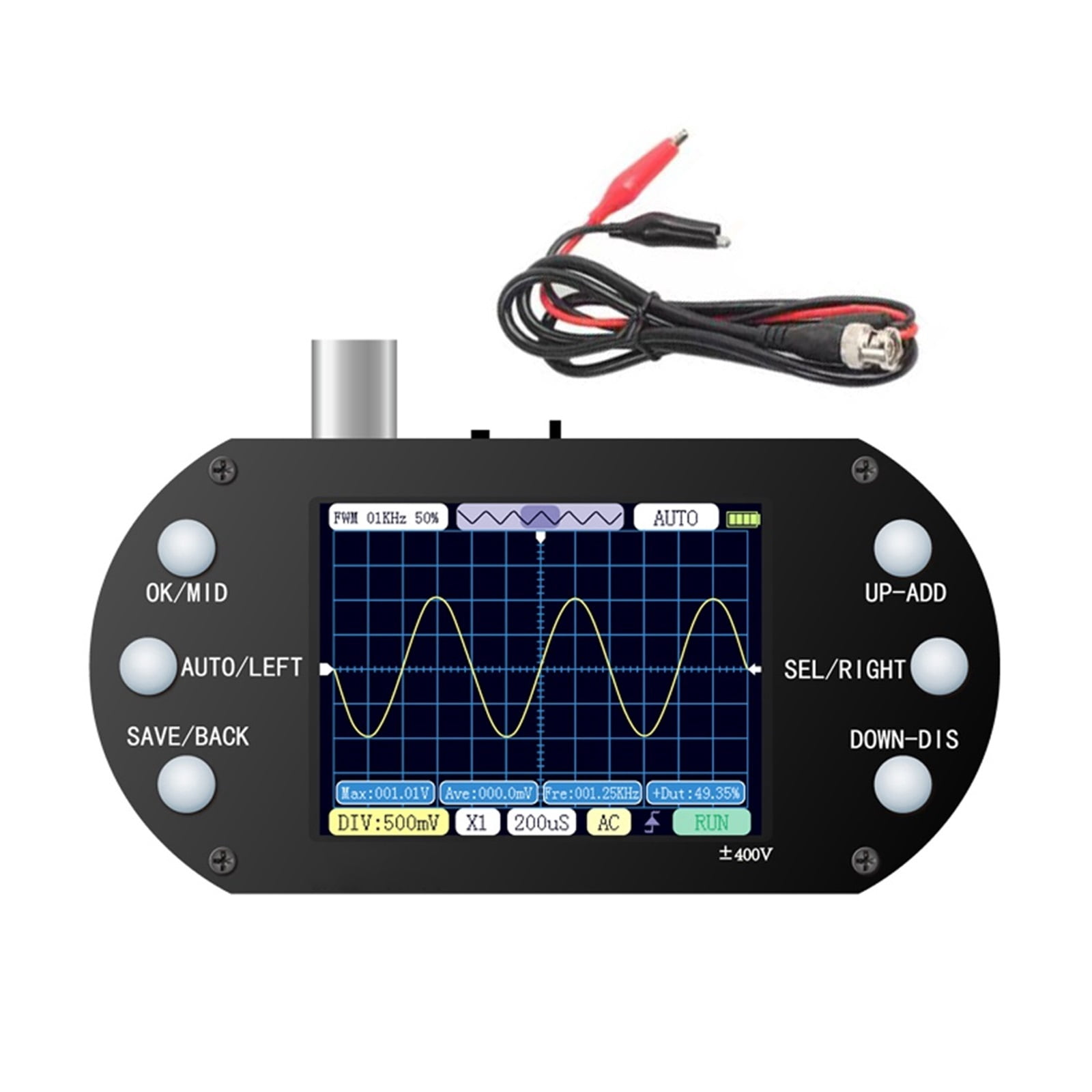 Handheld Mini Oscilloscope 500KHz Bandwidth 2.5MSa/s Sine Wave/Square Wave/Half Wave/Zinke Pulse Wave Entry-Level Oscilloscope ,Professional Designed