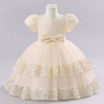 thumbnail image 1 of Vestido para niñas, vestido bordado con lentejuelas, lazo, manga corta, falda de princesa abullonada, 1 of 4
