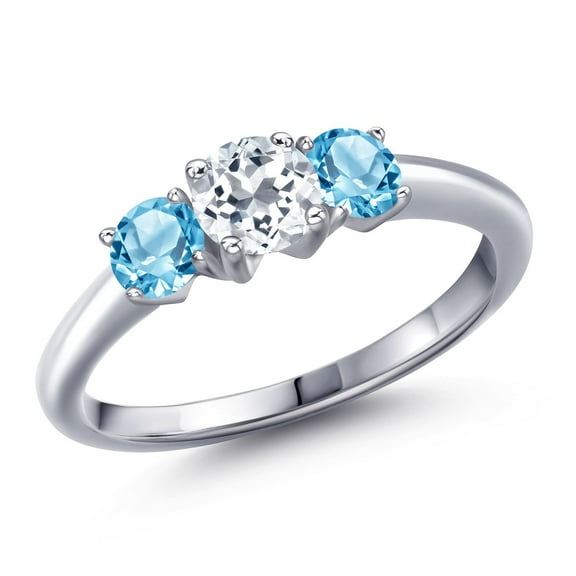 Gem Stone King 925 Sterling Silver White Topaz and Swiss Blue Topaz Engagement Ring for Women | 1.31 Cttw | Round 5MM | Gemstone November Birthstone | Size 5